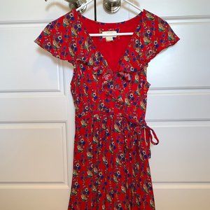 Red Floral Wrap Dress by Maeve by Anthropologie